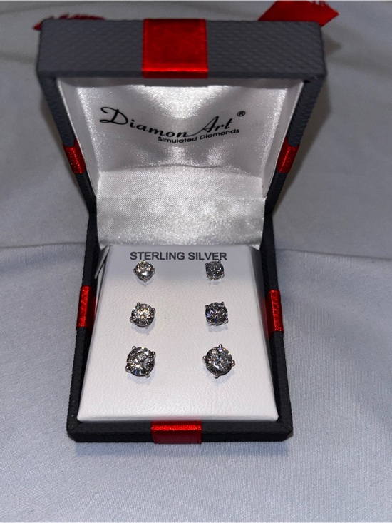 Diamond Art Club Jewelry - Diamond Art Sterling Silver Clear Simulated Diamond Earring Set - Silver